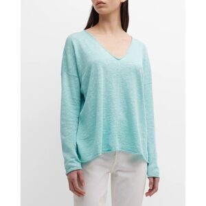 Eileen Fisher V-neck Organic Linen & Cotton Sweater In Aqua